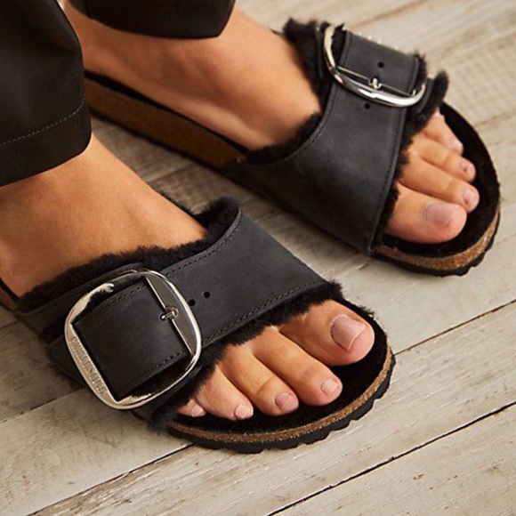 BIRKENSTOCK x Free People Madrid Big Buckle 6 & 9 Black Suede Genuine Shearling - Picture 3 of 14